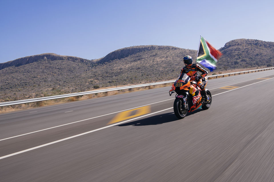 Brad Binder is seen during the filming of Superlap in Johannesburg, South Africa