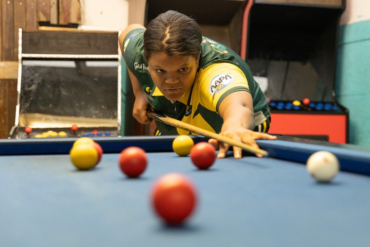 21-year-old Shaiyene Fritz started playing pool at the age of nine. She was part of a team that won gold at the 2022 World Blackball Championships in Morocco. Photos: Ashraf Hendricks