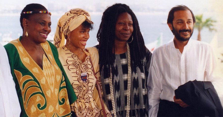 Miriam Makeba, Leleti Khumalo, Whoopi Goldberg and Anant Singh at the World Premiere of SARAFINA! at the Cannes Film Festival in 1992