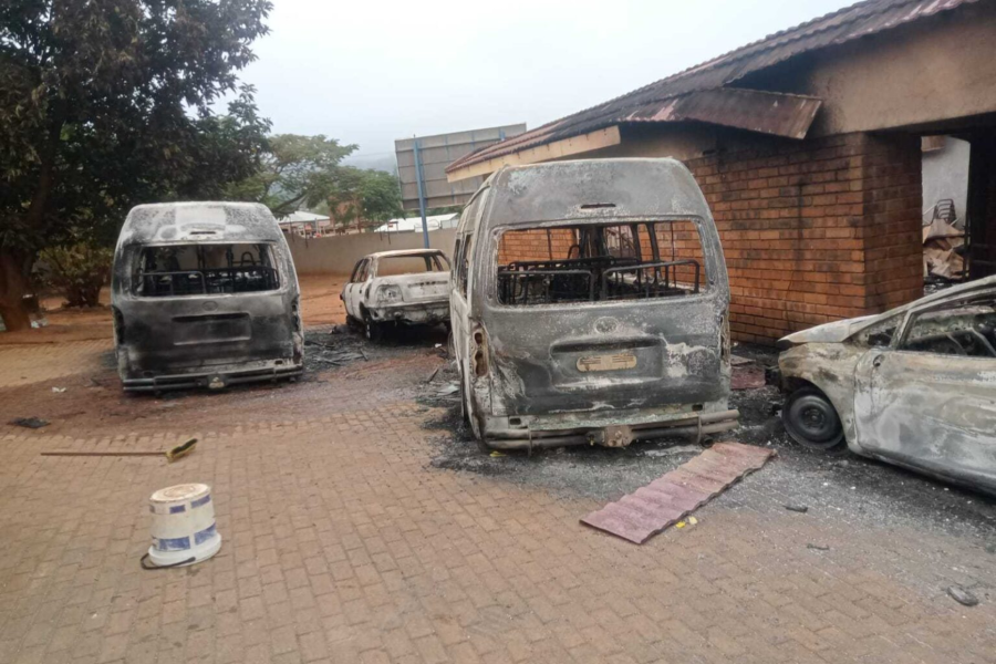 suspects burn building and vehicles
