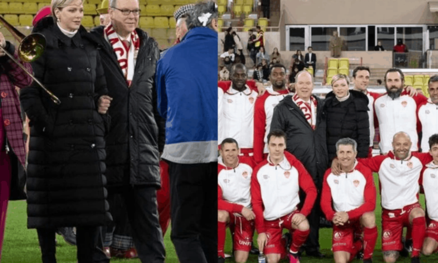 Princess Charlene and Prince Albert attend charity soccer game