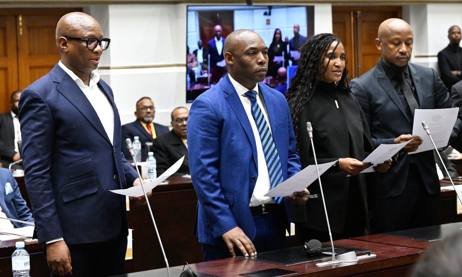 Corruption-accused former minister of Sport, Arts and Culture Zizi Kodwa being sworn in alongside MK Party members in Cape Town on Tuesday, 25 June.