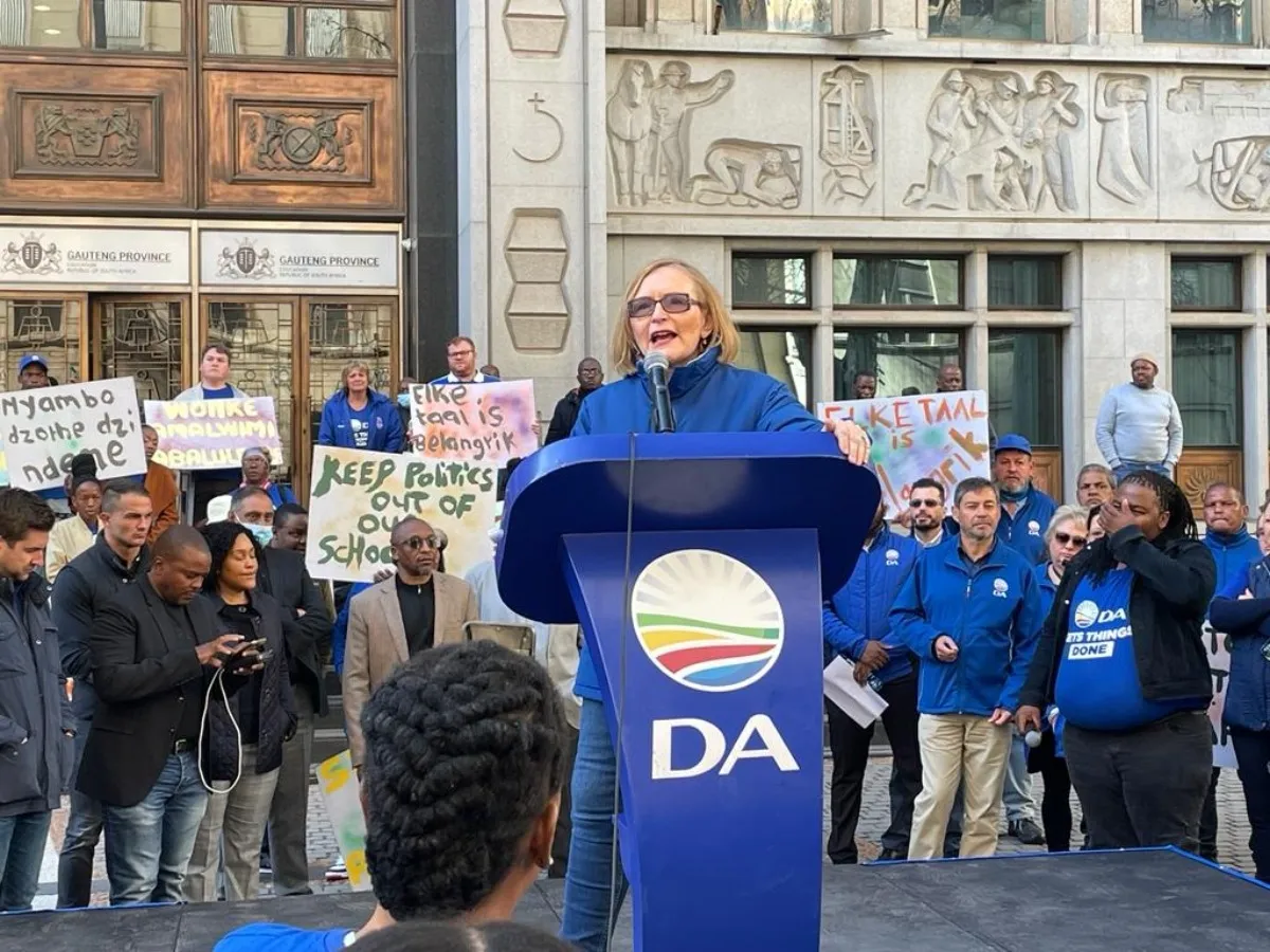 DA Federal Chairperson Helen Zille protesting against the BELA Act.