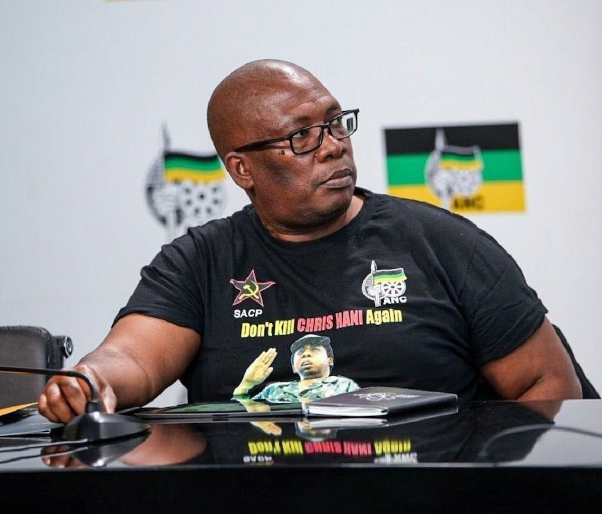 Panyaza Lesufi wearing ANC regalia at Luthuli House. He is in trouble over AmaPanyaza