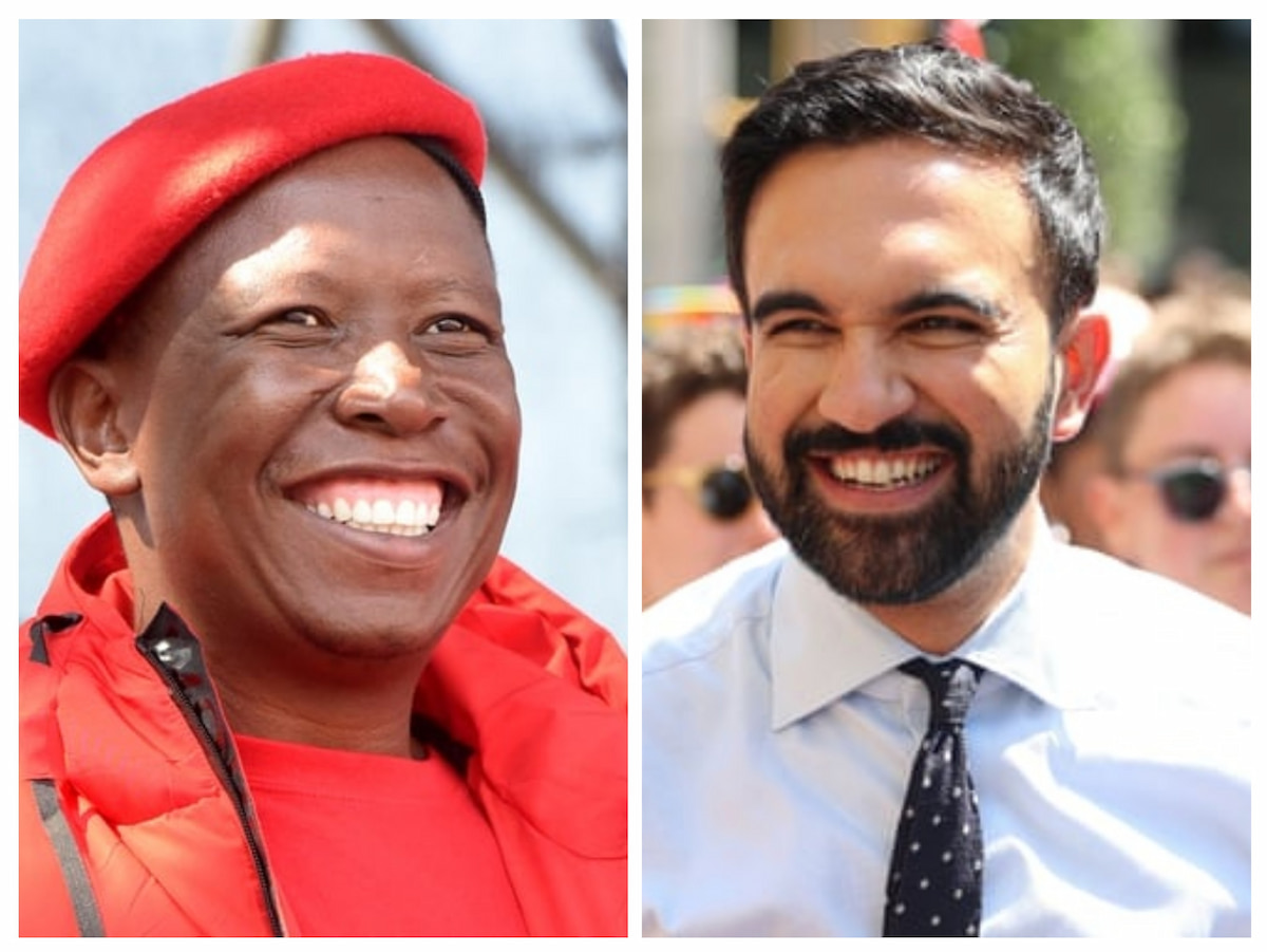 Collage image of EFF leader Julius Malema and New York City mayor-elect Zohran Mamdani