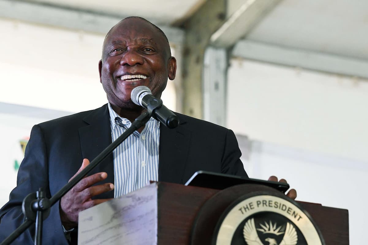 President Cyril Ramaphosa leads government response and interventions to issues raised by communities during District Development Model (DDM) Presidential Imbizo on 7 December 2023. This image accompanies an article about Trump saying he won't invite South Africa to G20 in 2026, and South Africa's response to Trump