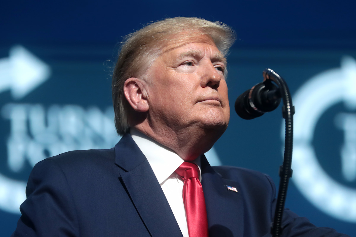 Donald Trump speaking at a podium. This image accompanies an article about FW de Klerk Foundation condemning Donald Trump's utterances about South Africa ahead of the G20