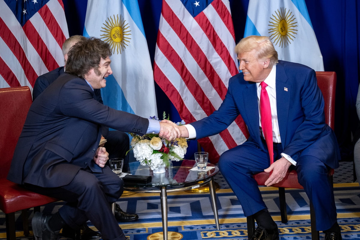 President Trump met with Argentine President Javier Milei at CPAC in February 2025 where they discussed President Milei´s groundbreaking economic reforms and how our countries can work closer together. President Trump also invited President Milei to visit the White House in the coming months. This image accompanies a story about Javier Milei, like Donald Trump, boycotting the G20 Summit in South Africa.
