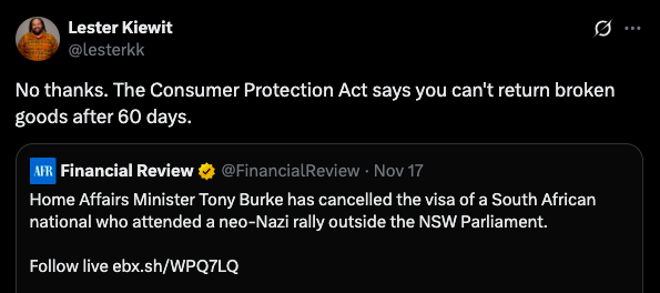 X post about Matthew Gruter visa revocation