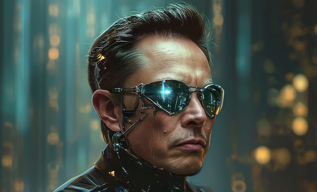 AI-generated image of Elon Musk wearing a robot suit/costume. Image is used to accompany an article about Elon Musk and his take on Bitcoin elon bitcoin