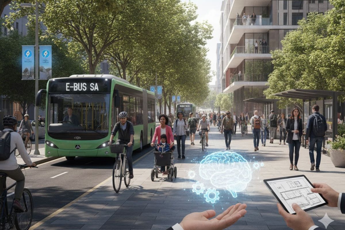 a Picture of safe public transport, pedestrian friendly experiences- Things that expats might want to bring back to South Africa. Image: Ai Generated