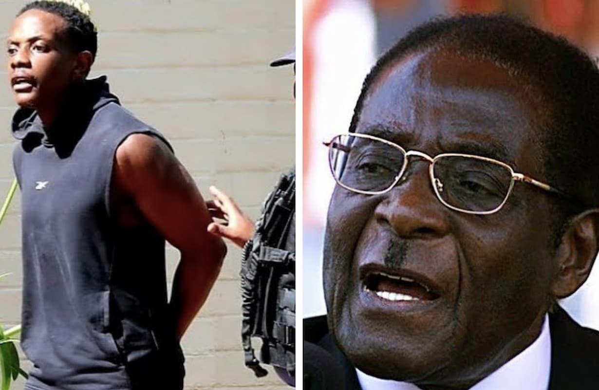 Side by side image of Bellarmine Chatunga Mugabe and his late father Robert Mugabe, ex-president of Zimbabwe. This image accompanies an article asking whether Mugabe's son qualifies for diplomatic immunity.